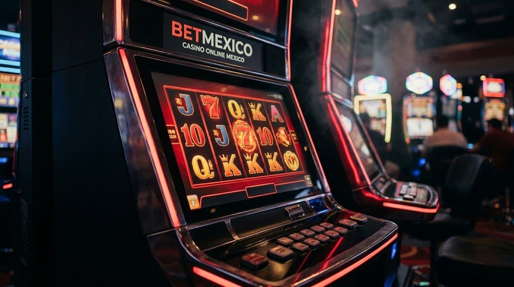 Máquina BETMEXICO CASINO ONLINE MEXICO con sietes y figuras en pantalla